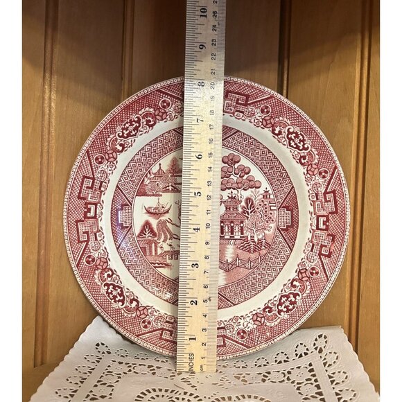 Antique Clarice Cliff Semi China Red Willow Pink White Transferware Lunch Plate - Picture 4 of 4